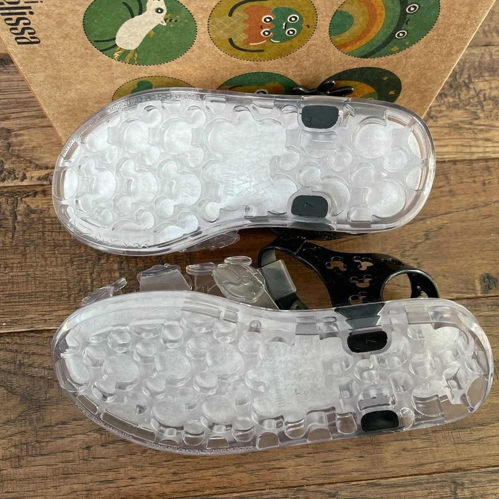 Mini Melissa Magic Mickey Fisherman Sandals Clear Black Red Size 11